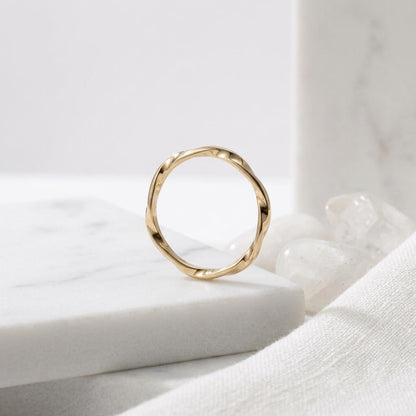 14K Solid Gold Hexagon Star Ring, Moebius Twist Stacking Band