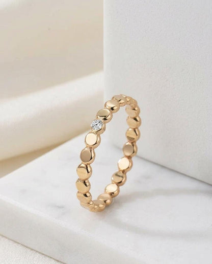 14K Solid Gold Moissanite Ring for Women Handmade Stacking Band