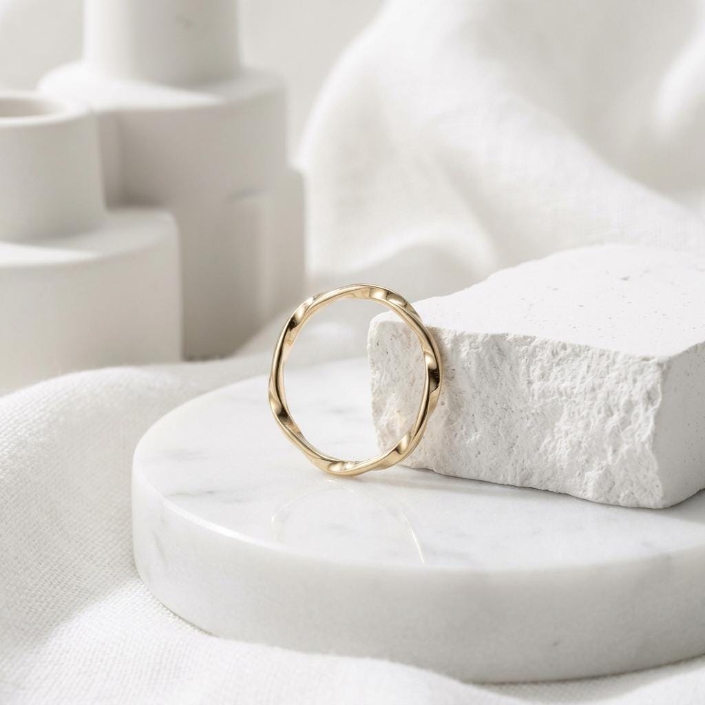 14K Solid Gold Hexagon Star Ring, Moebius Twist Stacking Band