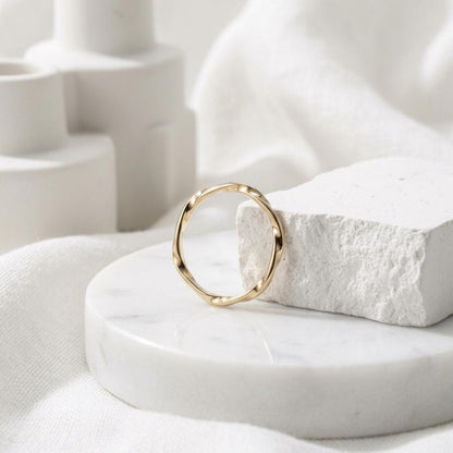 14K Solid Gold Hexagon Star Ring, Moebius Twist Stacking Band