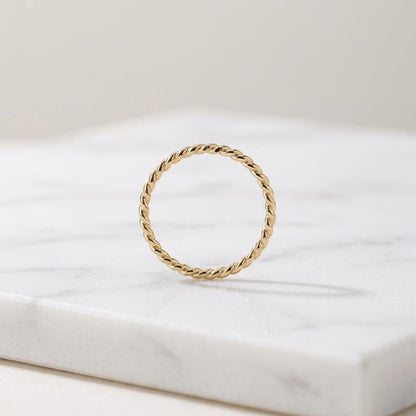 14K Solid Gold 1.6 mm Rope Twist Ring, Dainty Twisted Wedding Band