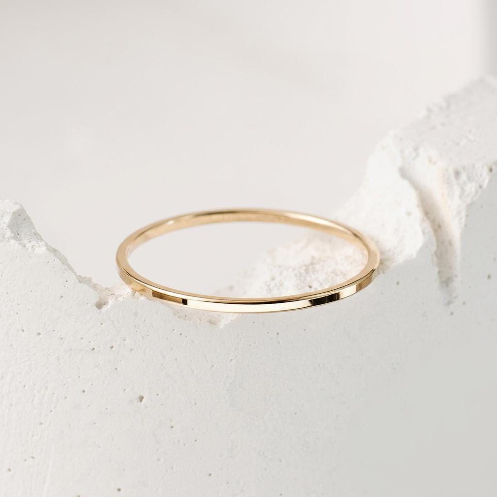 14K Solid Gold Stacking Rings Set Ultra Thin Band
