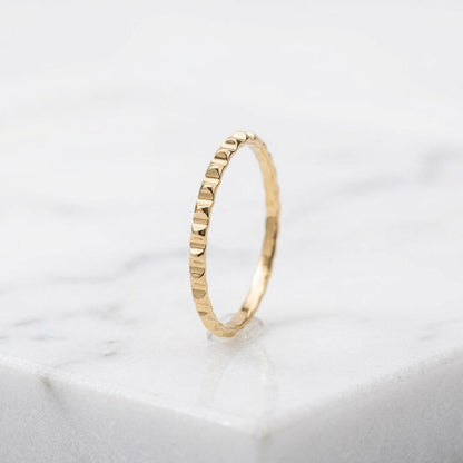 14K Solid Gold Engraved Gear Ring, Sparkly Striped Wedding
