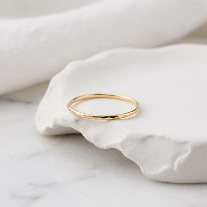 14K Solid Gold Faceted Pinky Ring Minimalist Cut Stacking Band