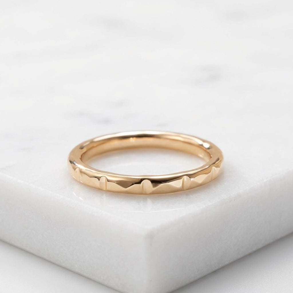 14K Solid Gold Faceted Rectangle wedding Ring
