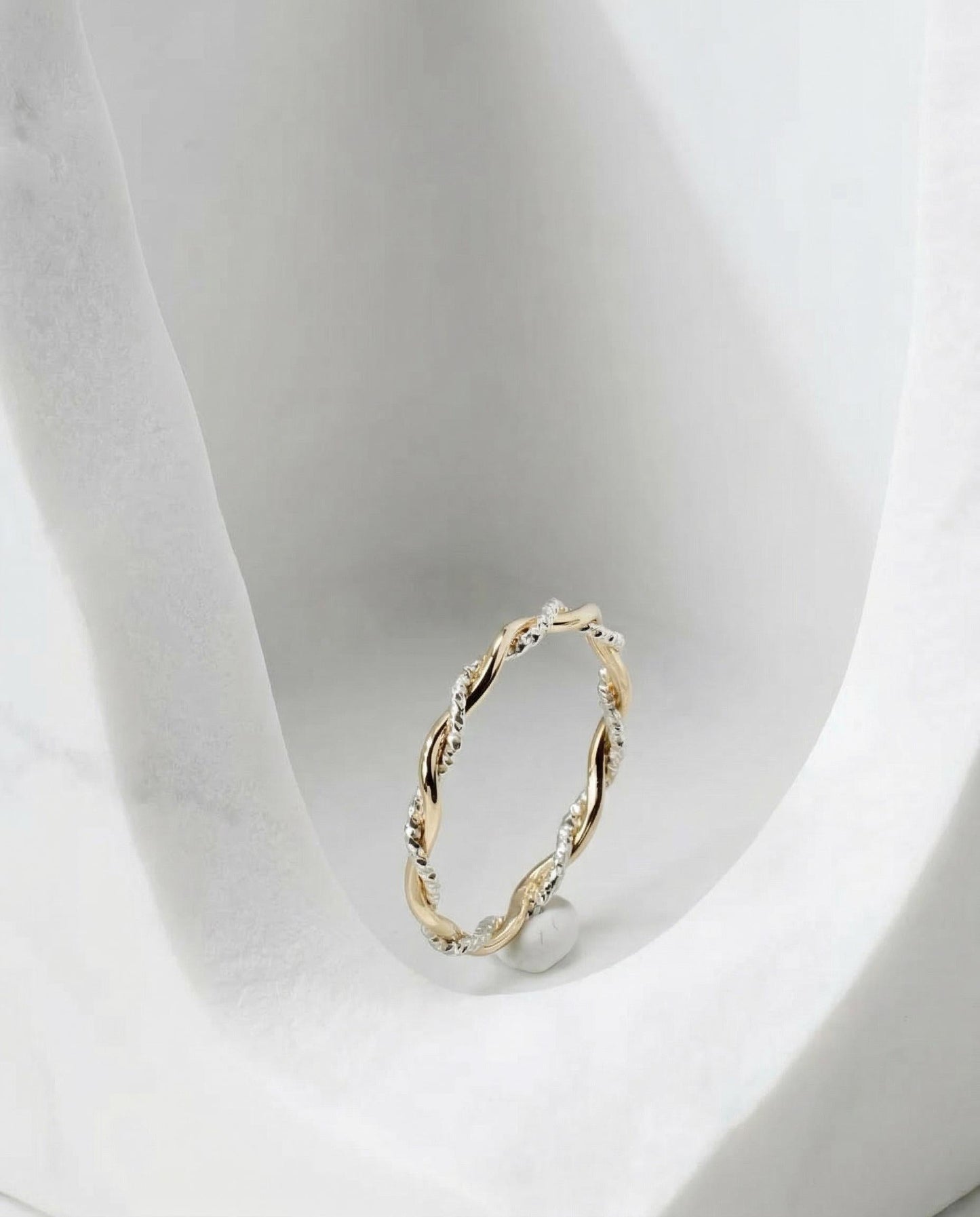 Handcrafted Solid 14K Gold Two Tone Faceted Rope Twist Ring