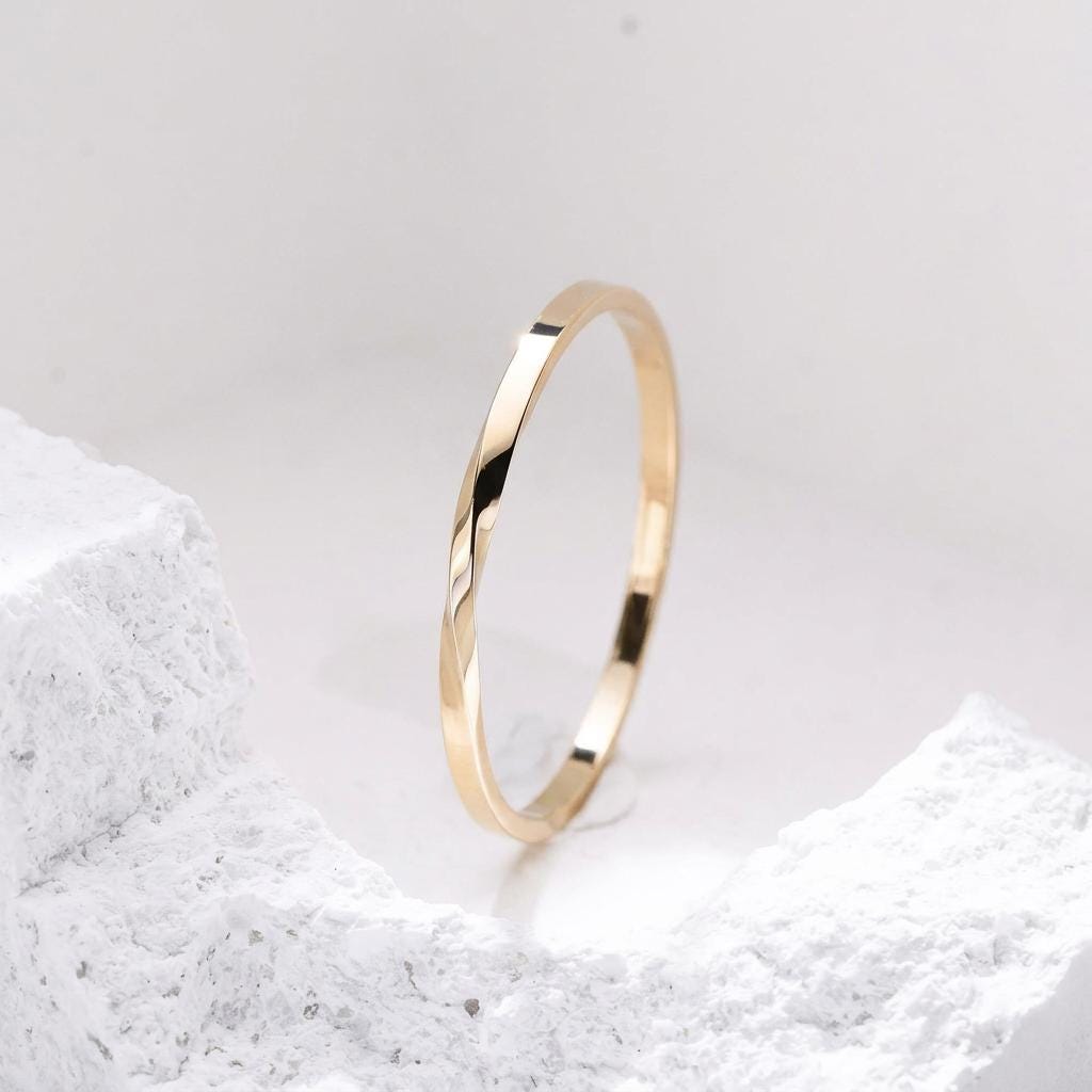 14K Solid Gold Moebius Ring, Infinity Twist Band, Pinky Ring