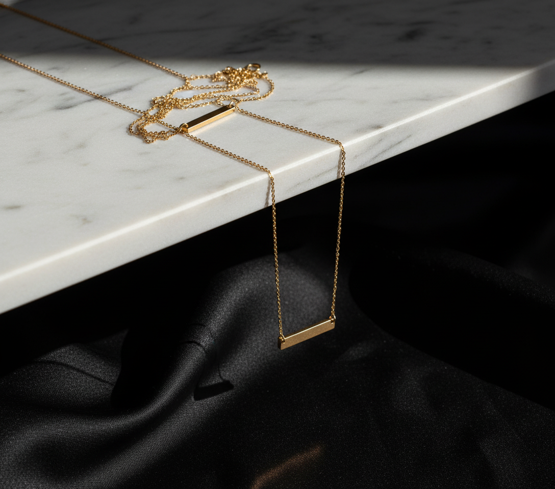 14k gold polished horizontal pendant necklace