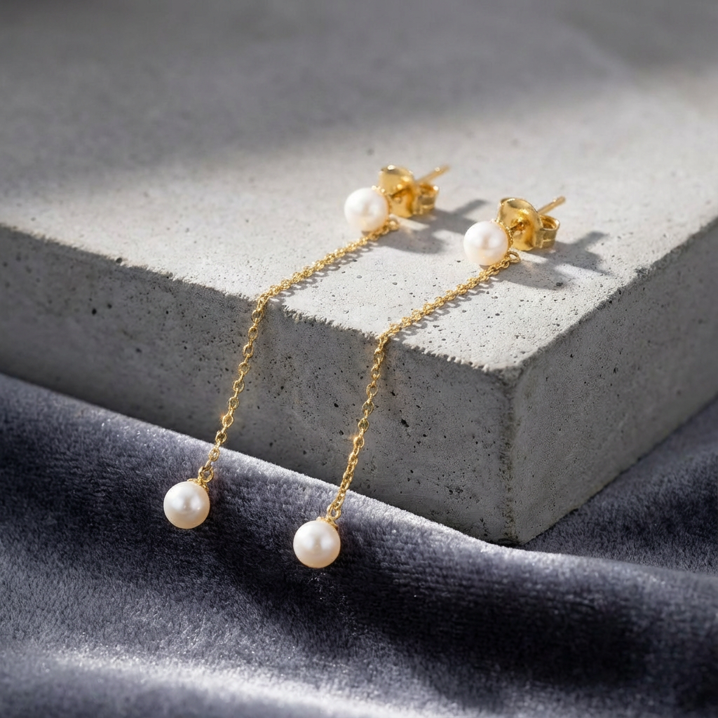 14k Gold Dainty Pearl Drop Earrings