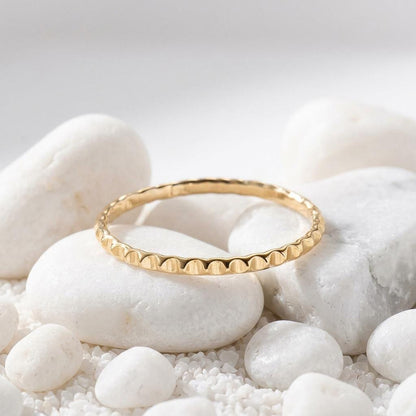 14K Solid Gold Engraved Gear Ring, Sparkly Striped Wedding