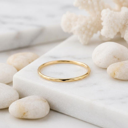 14K Solid Gold Faceted Pinky Ring Minimalist Cut Stacking Band