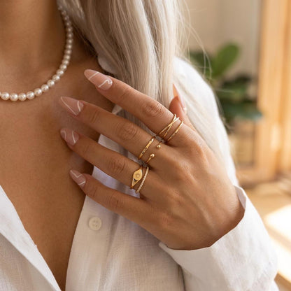 14K Solid Gold Multi Faceted Ring, Cross Twist Woven Band