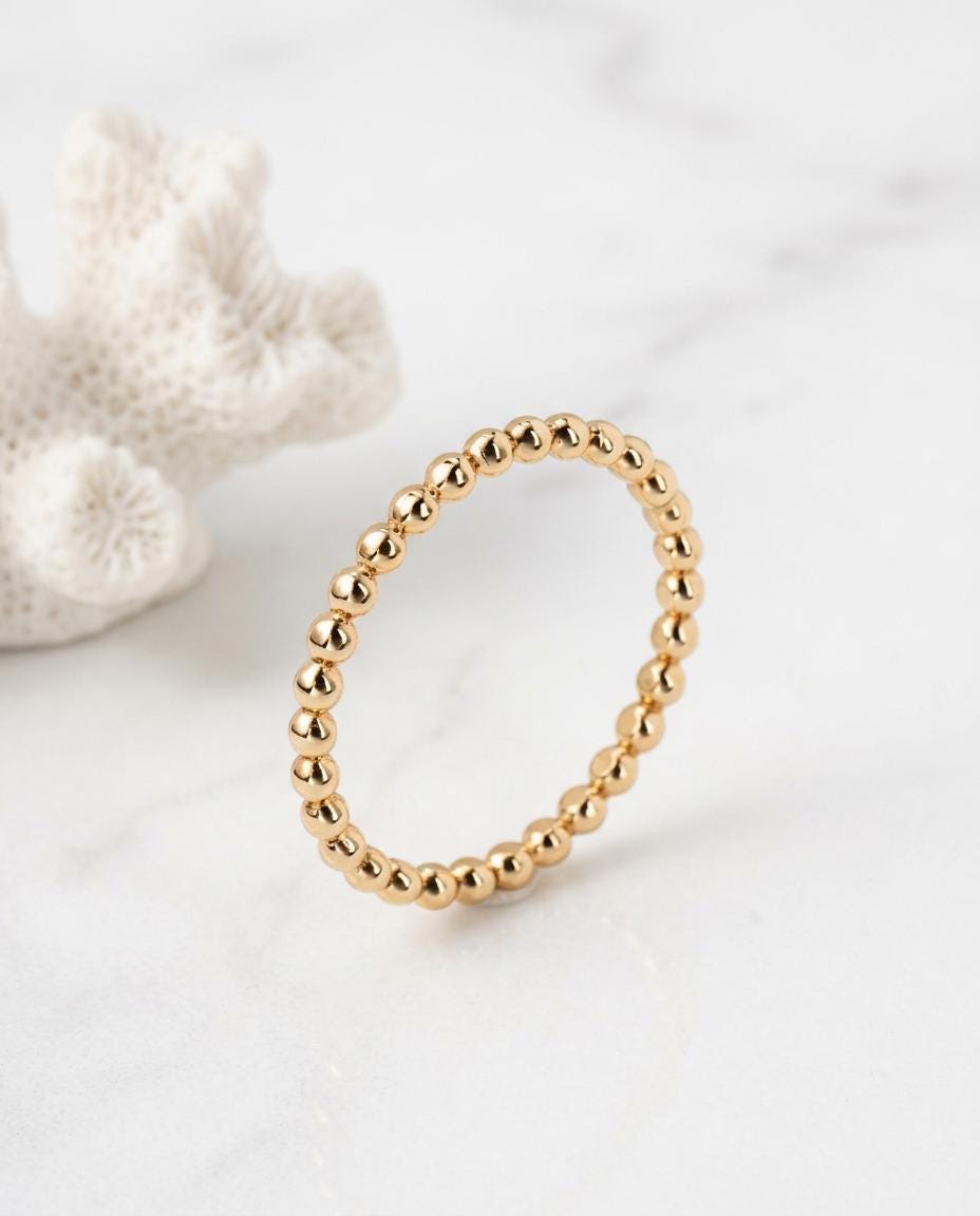 1.9 mm Solid Bead 14K Gold Pinky Ring Stackable Band