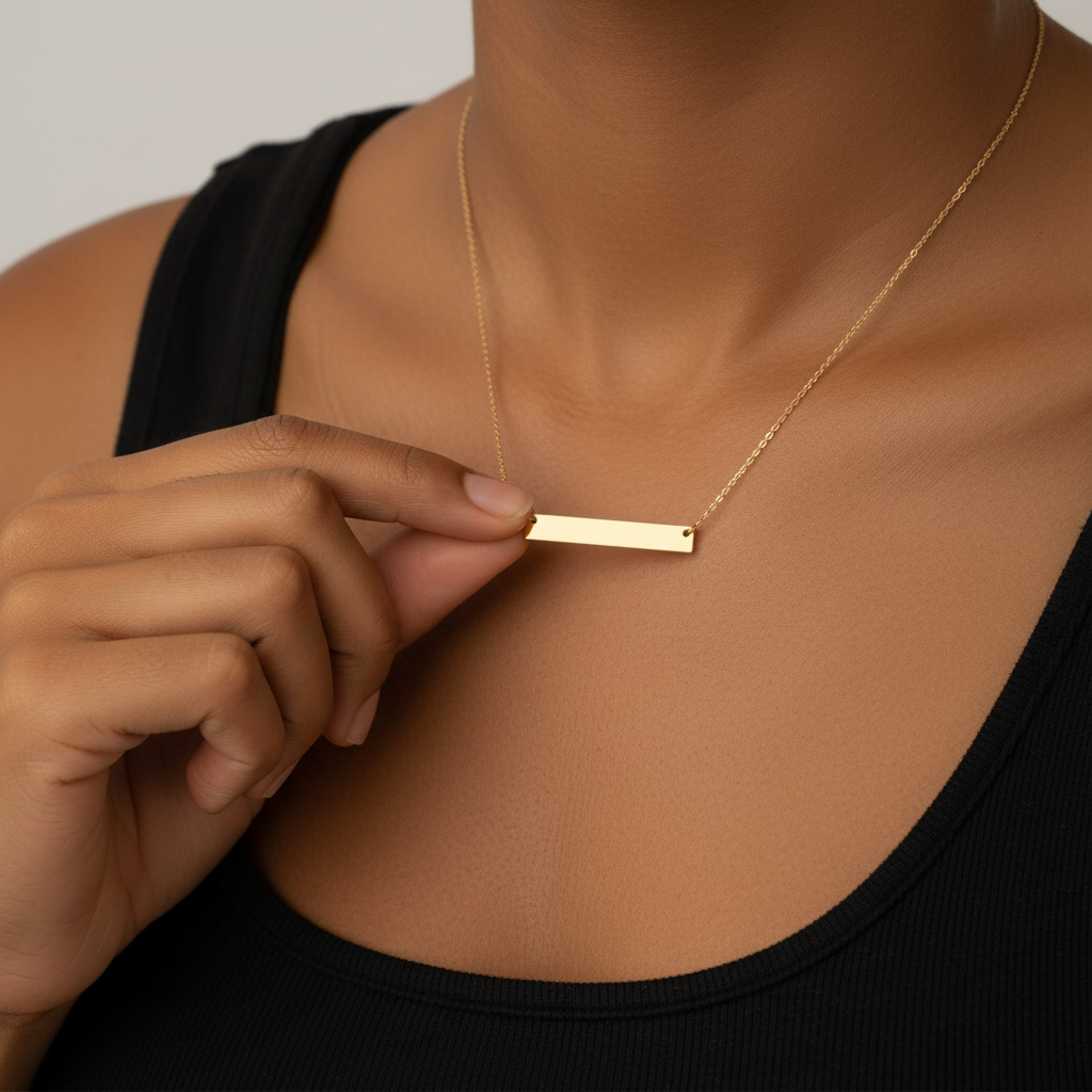 14k gold polished horizontal pendant necklace