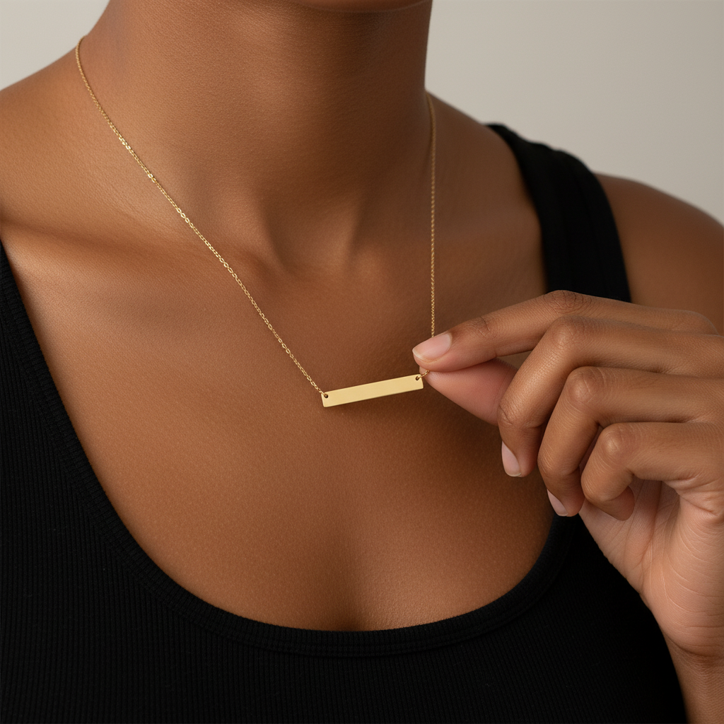 14k gold polished horizontal pendant necklace
