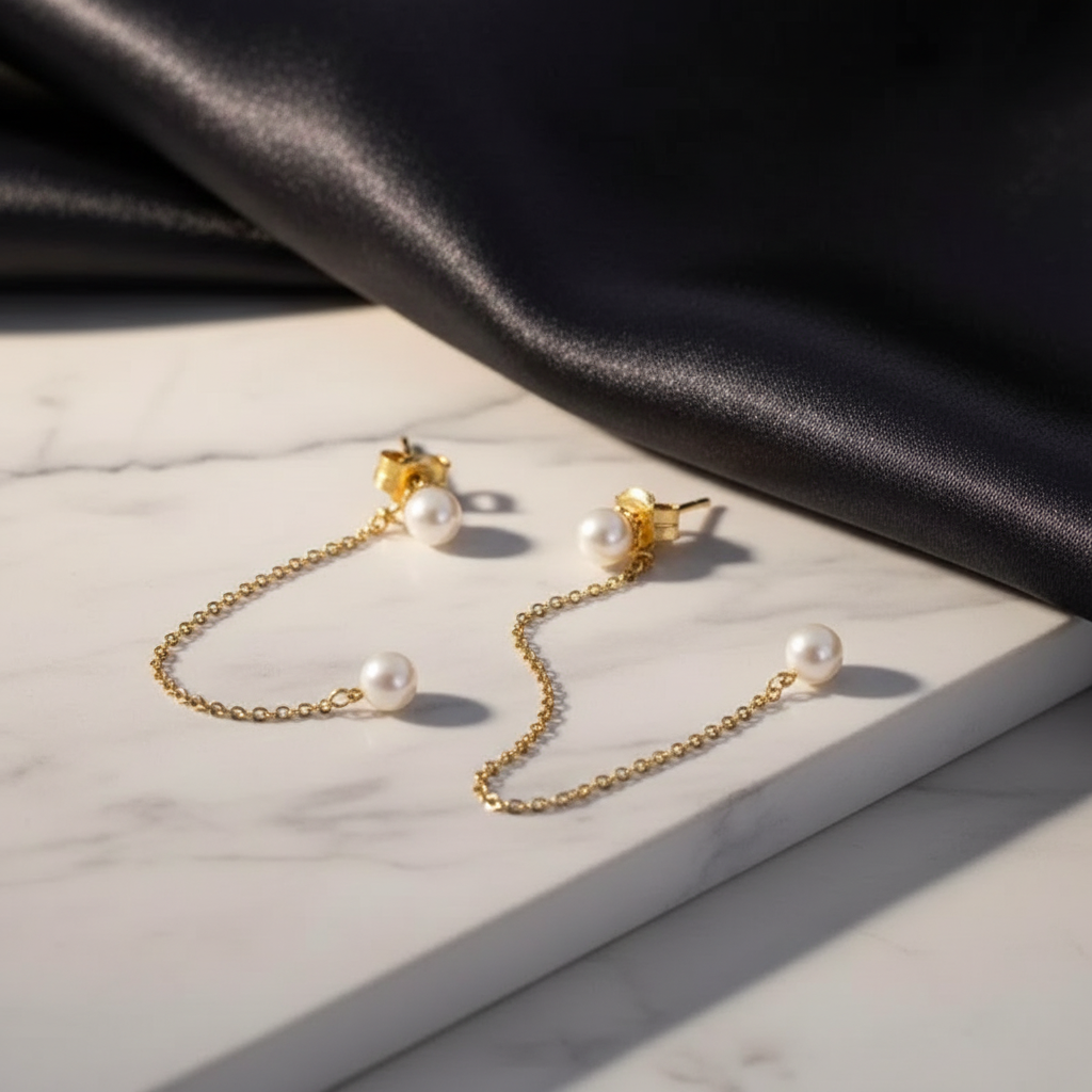 14k Gold Dainty Pearl Drop Earrings