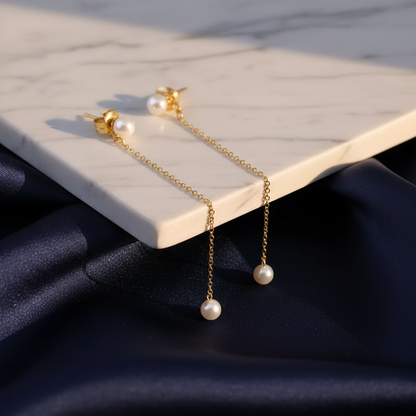 14k Gold Dainty Pearl Drop Earrings