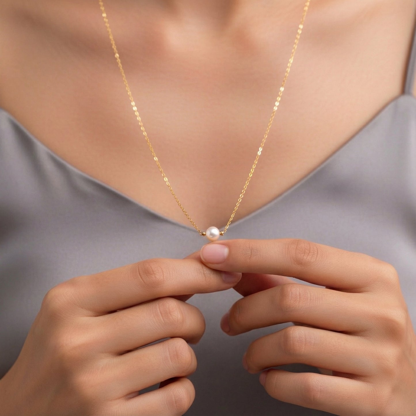 14K Gold Single Natural Pearl Necklace