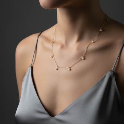 14K Gold Natural Pearl Tassel Necklace