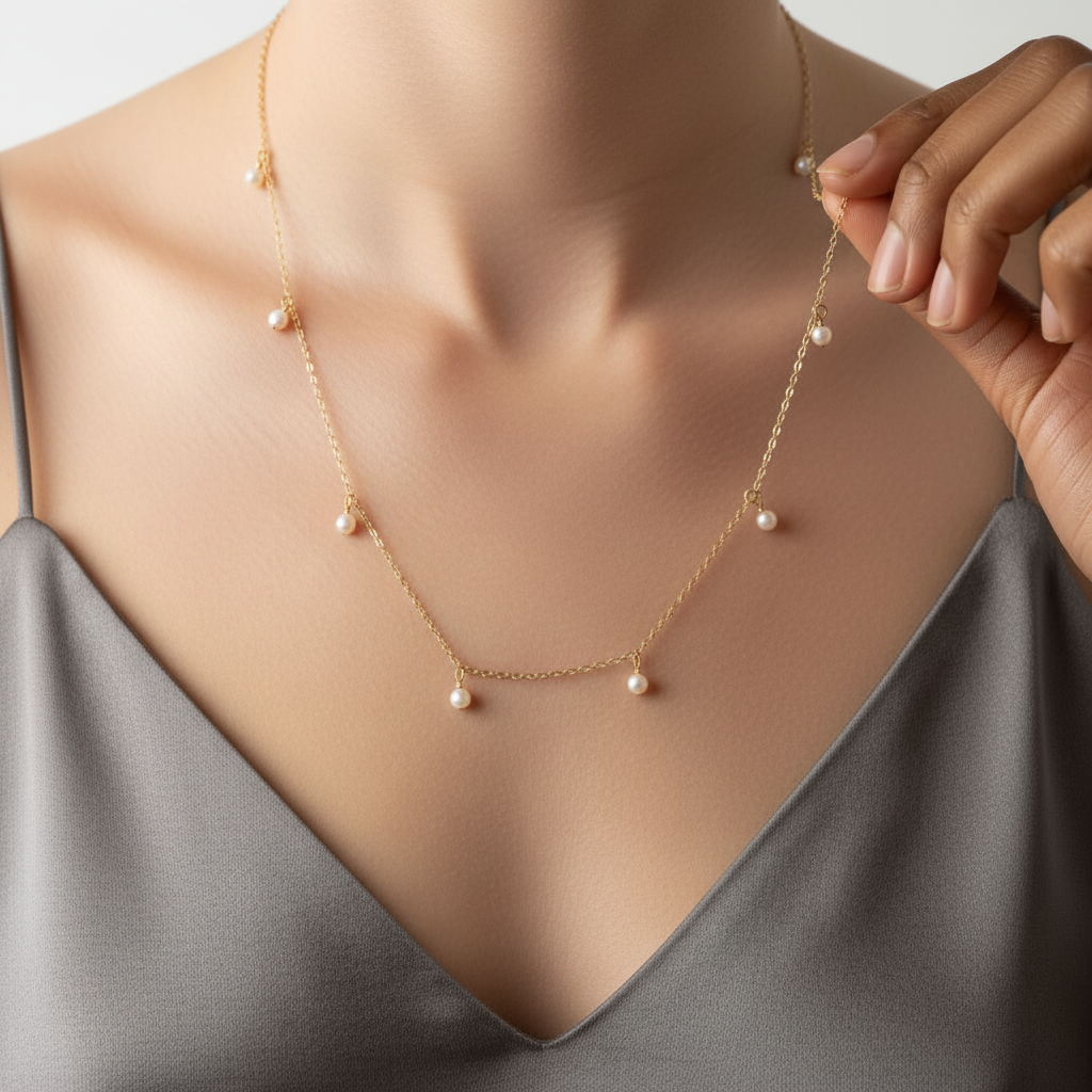 14K Gold Natural Pearl Tassel Necklace