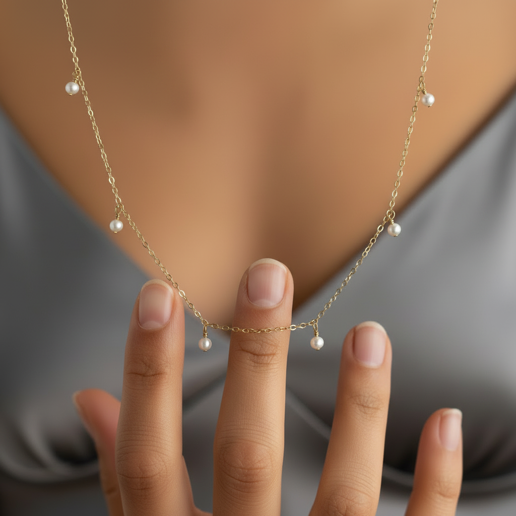 14K Gold Natural Pearl Tassel Necklace