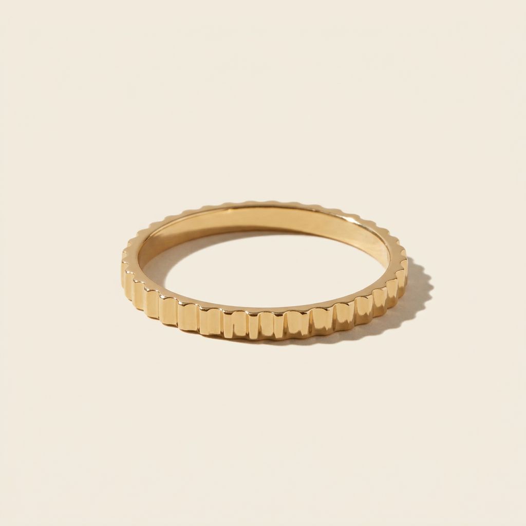 14K Solid Gold Tiny Bar Striped Ring Wedding Band
