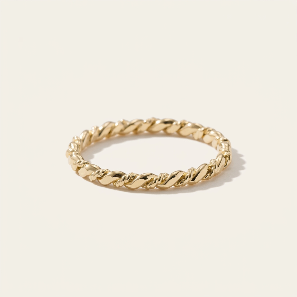 14K Solid Gold Rope Twist Ring, Stacking Ring for Women