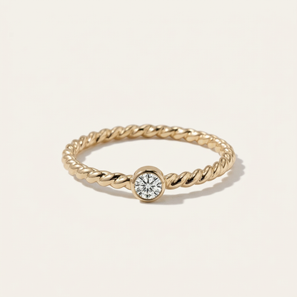 14K Solid Gold Moissanite Rope Twist Ring, Engagement Wedding Band
