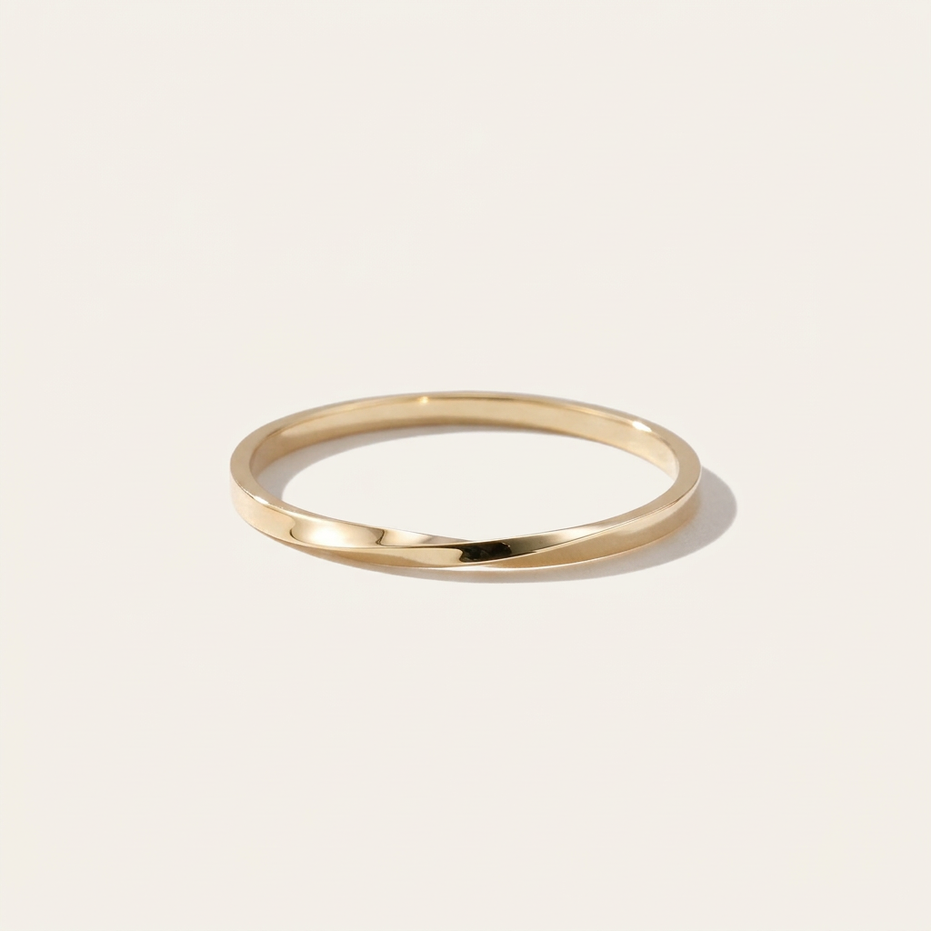 14K Solid Gold Moebius Ring, Infinity Twist Band, Pinky Ring