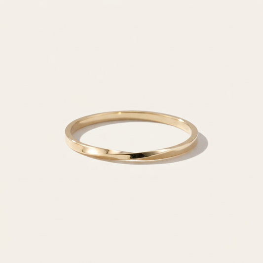 14K Solid Gold Moebius Ring, Infinity Twist Band, Pinky Ring