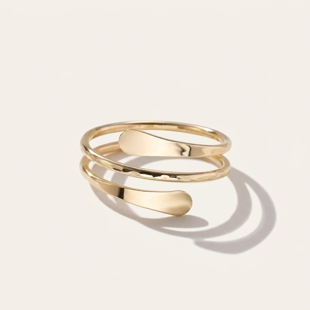 14K Solid Gold Multi Faceted Open Ring, Adjustable Cracked Cut Band