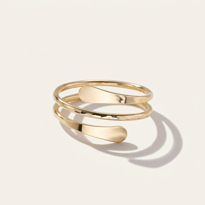 14K Solid Gold Multi Faceted Open Ring, Adjustable Cracked Cut Band