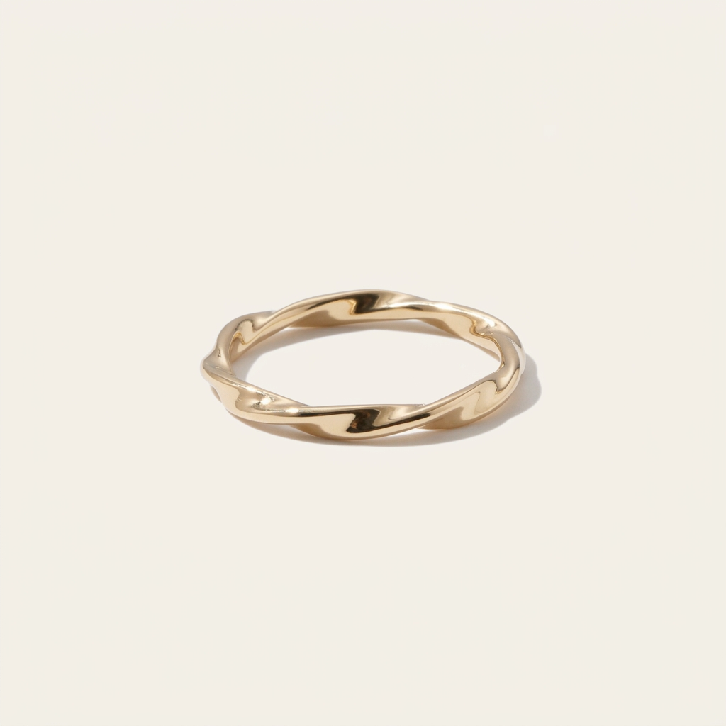 14K Solid Gold Hexagon Star Ring, Moebius Twist Stacking Band