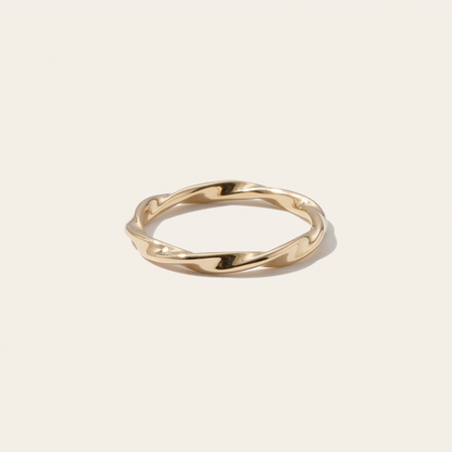 14K Solid Gold Hexagon Star Ring, Moebius Twist Stacking Band