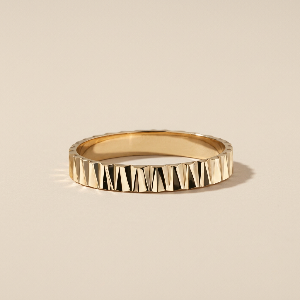 14K Solid Gold Faceted Ring Dainty Brilliance Wedding Ring