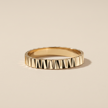 14K Solid Gold Faceted Ring Dainty Brilliance Wedding Ring