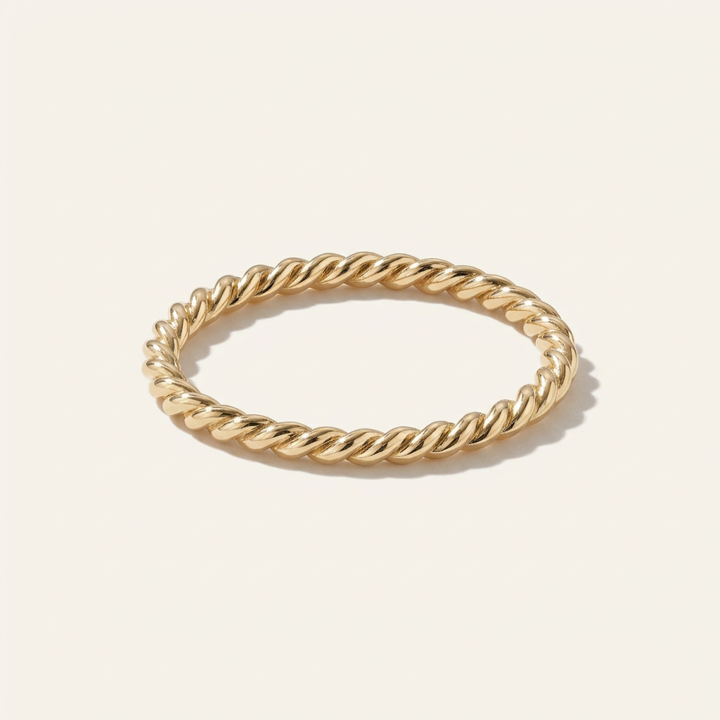 14K Solid Gold 1.6 mm Rope Twist Ring, Dainty Twisted Wedding Band