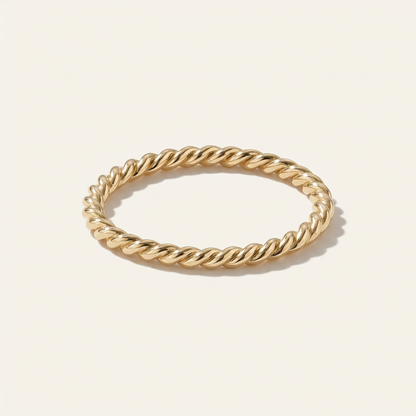 14K Solid Gold 1.6 mm Rope Twist Ring, Dainty Twisted Wedding Band