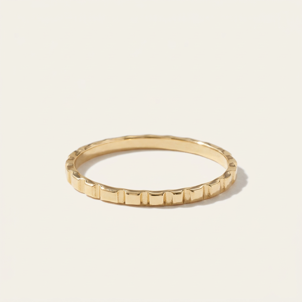 14K Solid Gold Cube Texture Ring, Geometric Square Wedding Ring