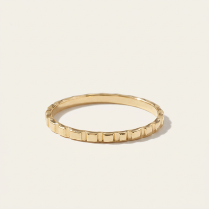 14K Solid Gold Cube Texture Ring, Geometric Square Wedding Ring