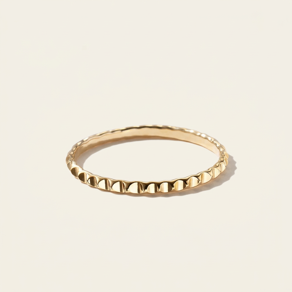 14K Solid Gold Engraved Gear Ring, Sparkly Striped Wedding