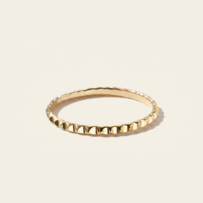 14K Solid Gold Engraved Gear Ring, Sparkly Striped Wedding