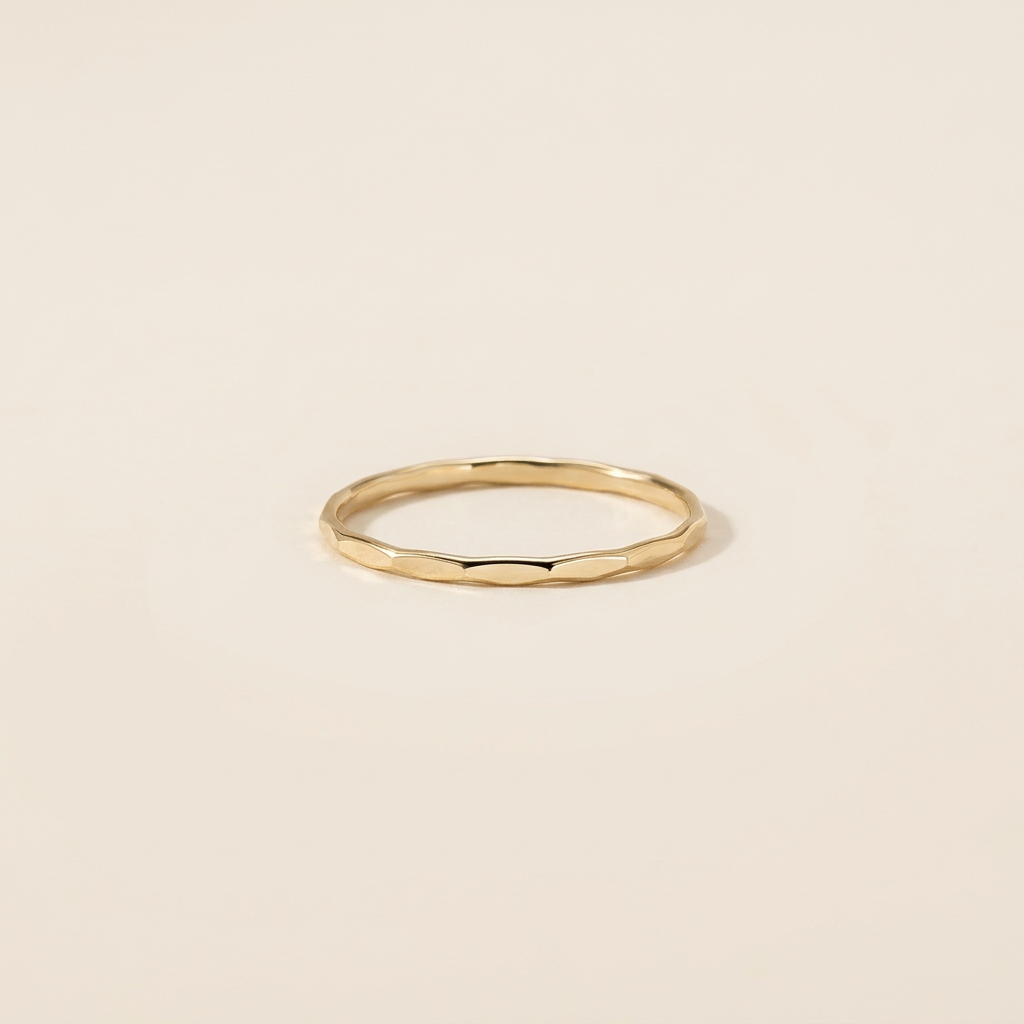 14K Solid Gold Faceted 1 mm Thin Ring, Dainty Sparkly Pinky Ring