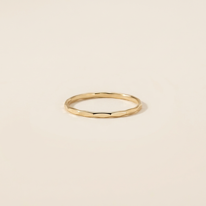 14K Solid Gold Faceted 1 mm Thin Ring, Dainty Sparkly Pinky Ring