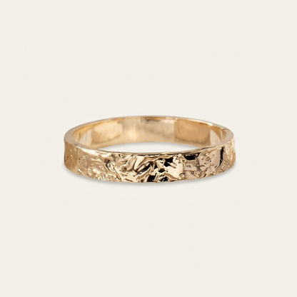 14K Solid Gold Crinkle Texture Ring, Organic Lava Flow Wedding Band
