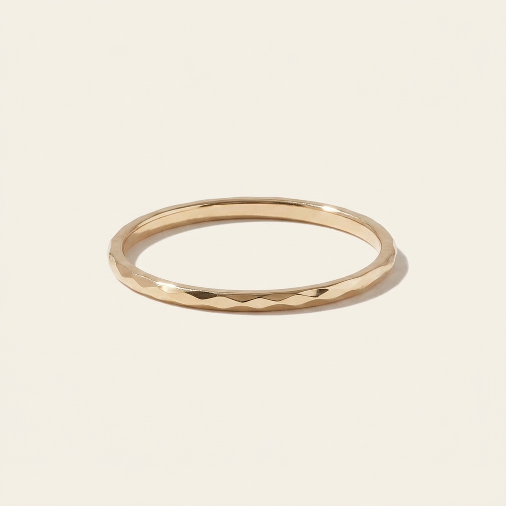 14K Solid Gold Faceted Pinky Ring Minimalist Cut Stacking Band