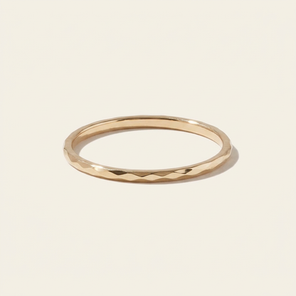 14K Solid Gold Faceted Pinky Ring Minimalist Cut Stacking Band
