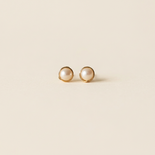 14k gold hand-wrapped natural pearl stud earrings