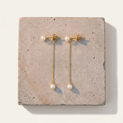 14k Gold Dainty Pearl Drop Earrings