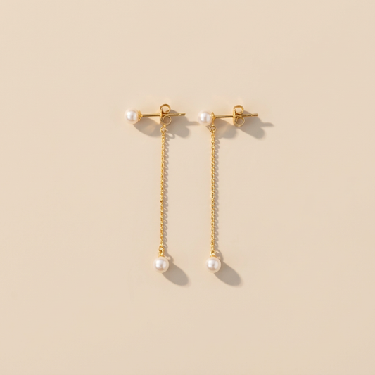 14k Gold Dainty Pearl Drop Earrings